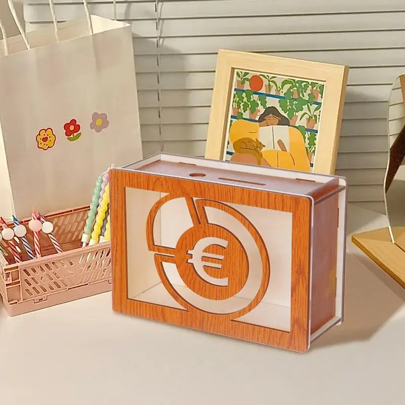 Saving Money Box Piggy Bank Decorative Bank Box Retro Reusable Wooden Box Saving Challenge Money Jar Coin Cash