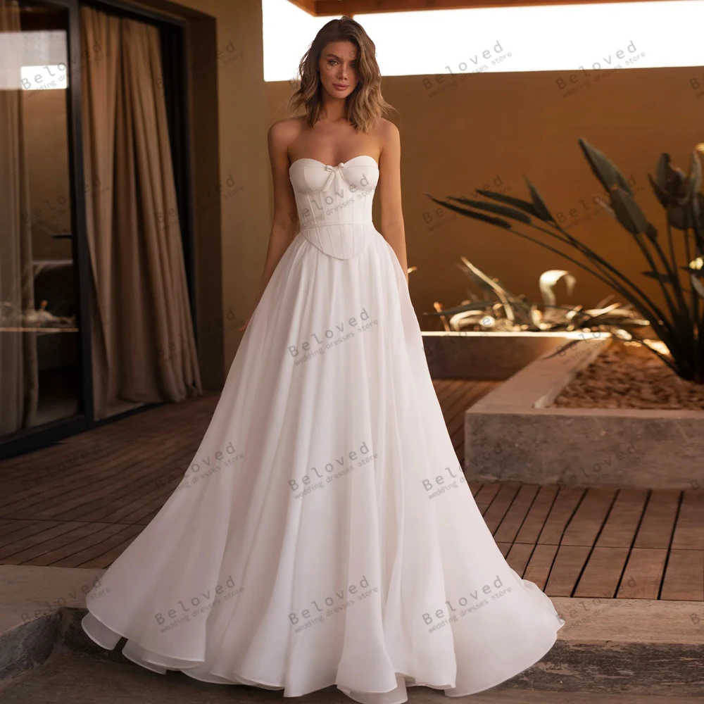 Vestidos De Novia elegantes De gasa sin mangas con Espalda descubierta, hasta el suelo elegantes Vestidos De Novia, línea A