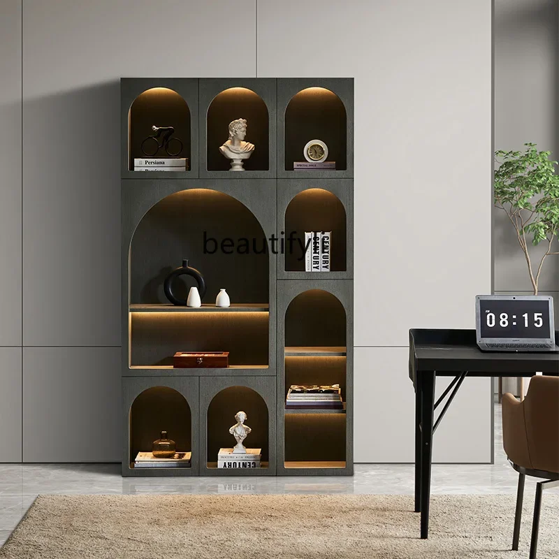 

Italian minimalist light luxury study bookcase, modern simple solid wood designer decorative cabinet