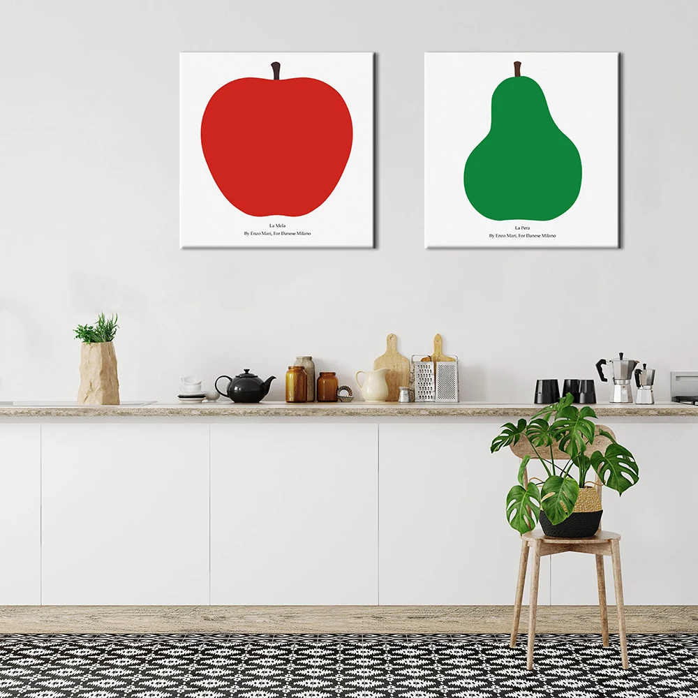 Mid-Century Modern Nature Wall Art Canvas Print Enzo Mari Poster Red Apple Picture for Kitchen Living Room Home Decor Cuadros