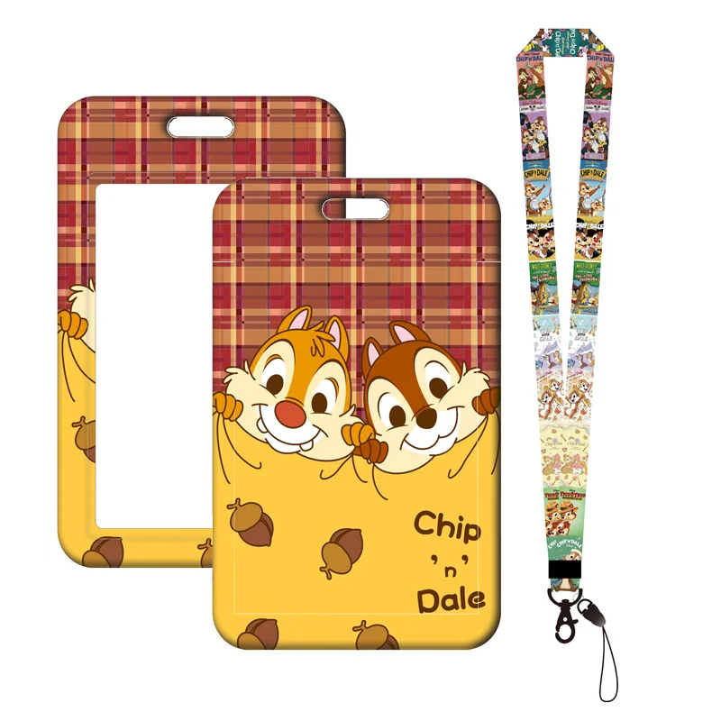 Disney Chip 'n' Dale Lanyard tempat kartu anak laki-laki lucu tali leher kartu kredit kartu Pass gantungan kunci ponsel tali aksesori hadiah