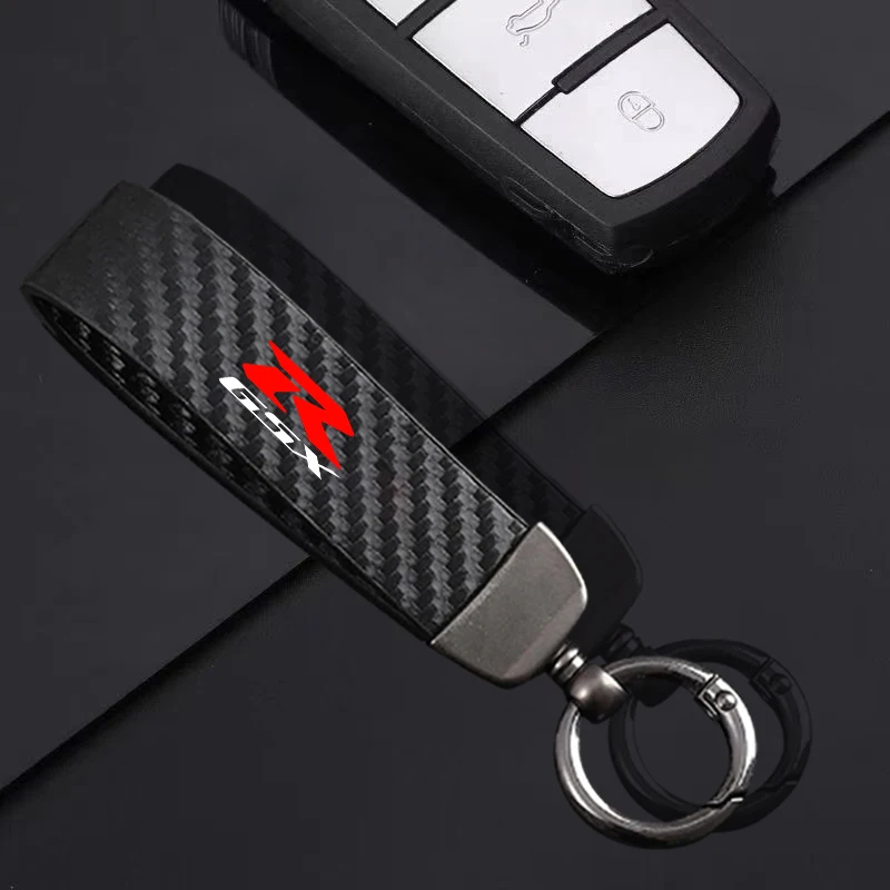 Keychain High-Grade Carbon Fiber Leather Motorcycle Keychain Key Rings for Suzuki GSX-R Accessories