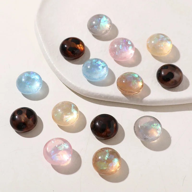 100PCS Plated Aurora Round Bead Bead Resin Jewelry Patch DIY Earstuds Earrings Keychain Accessories Materials