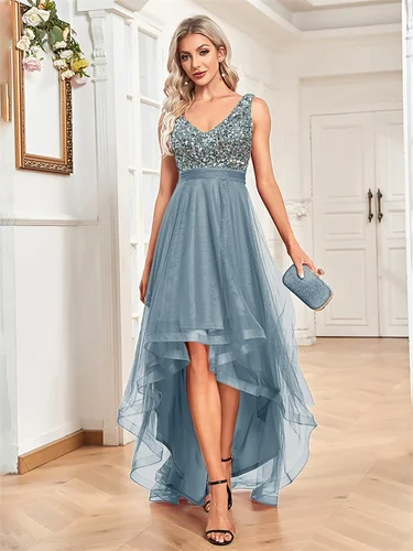 Vestidos de Noche formales hasta el suelo con lentejuelas, elegantes, sin mangas, con cuello en V, para fiesta de boda y cóctel