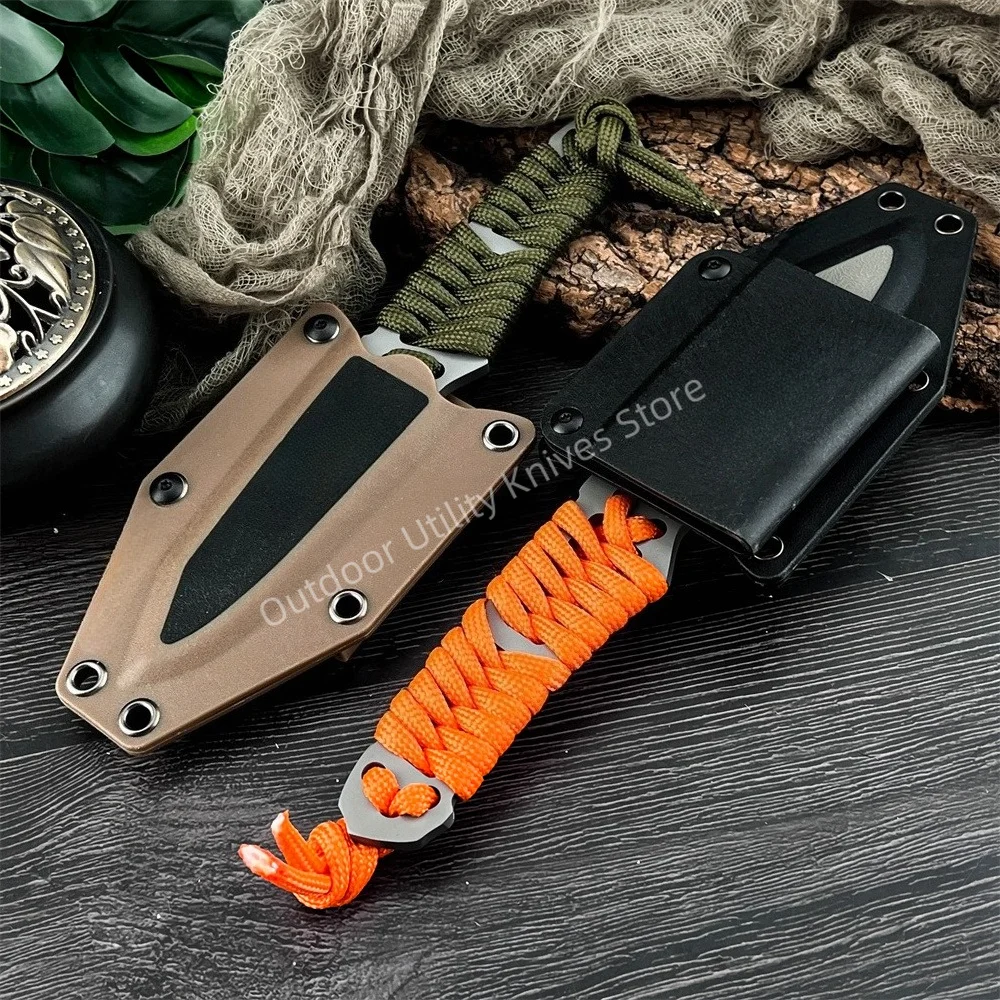 Best-Selling Compact Fixed-Blade Knife with Sheath  8Cr13Mov Blade, Nylon Cord Handle, Outdoor Knife for Hiking Camping Fishing