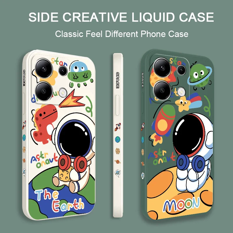 جراب هاتف رائد فضاء فضائي ، غطاء سيليكون سائل ، شاومي ريدمي نوت 13 ، 12 ، 12S ، 11 ، 11S ، 10 ، 10S ، 9 ، 9S ، برو بلس ، 4G ، 5 جم