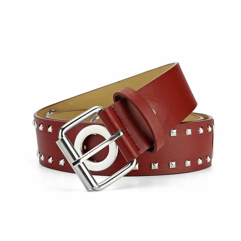 

womens fashion soft leather studded belt punk rock dress pin buckle rivets belts brand designer waistband men's strap on sash