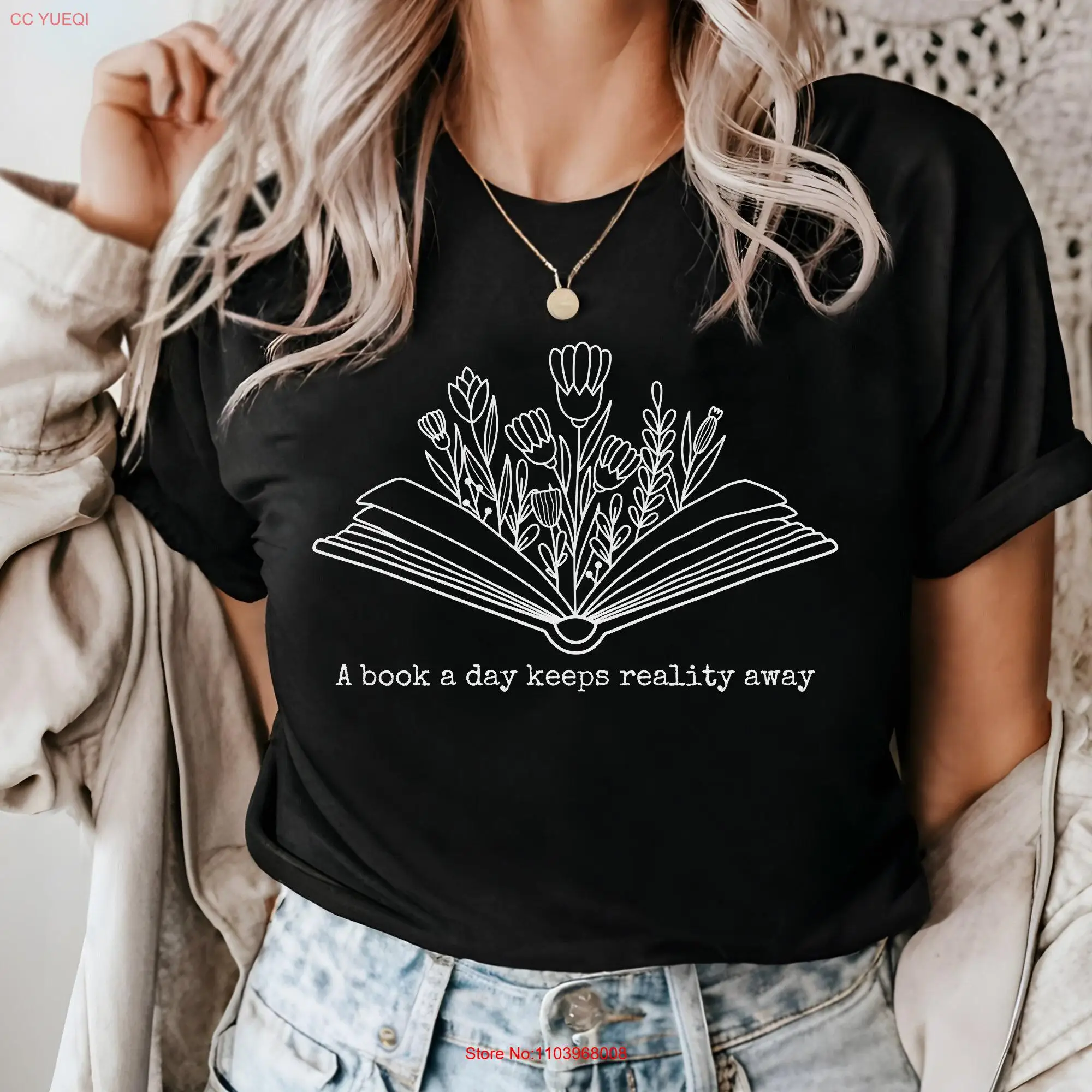 Футболка «День книги» сохраняет реальность на выезде, цветочные влюбленные для читателей, книжный червь, библиотекарь с длинными или короткими рукавами