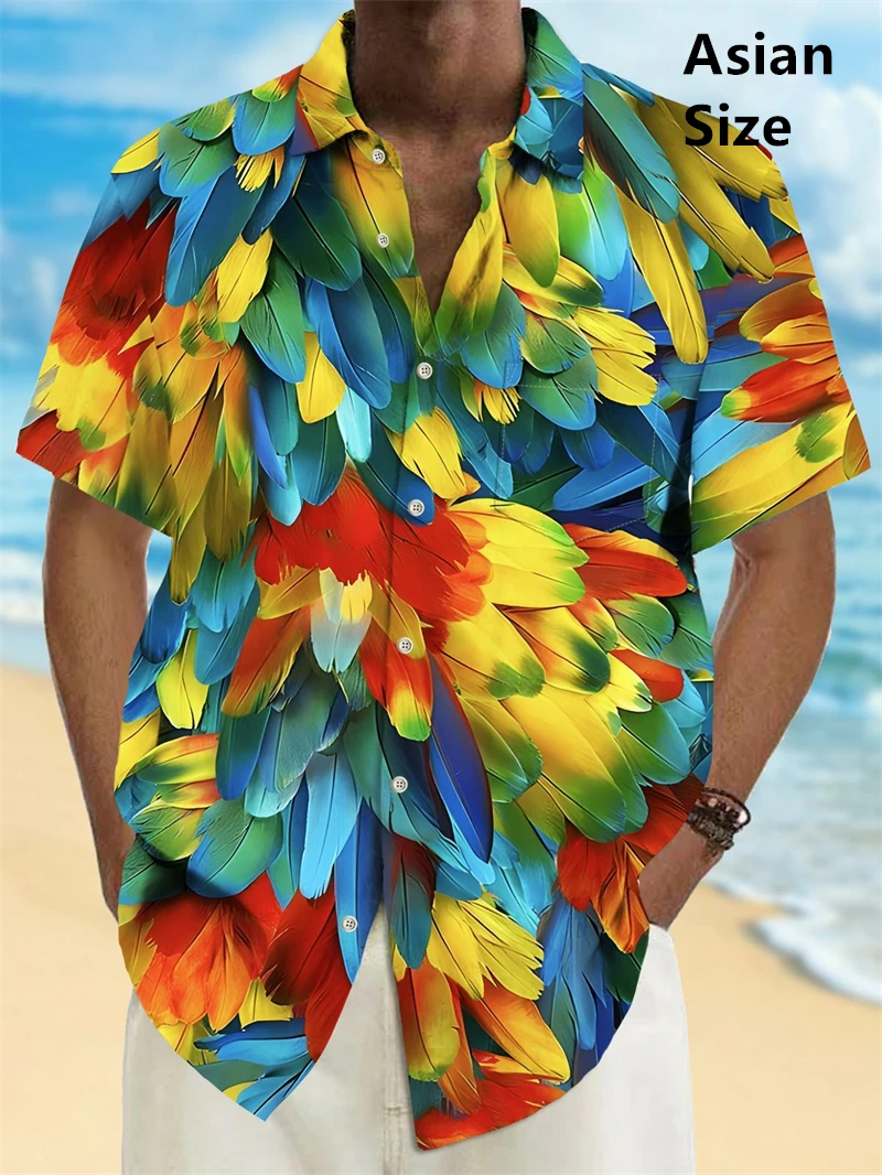 Super Cool Man Shirts Parrot 3d Print Shirts Men Fashion Hawaiian Shirt Beach Blouses Short Sleeve Blouse Vocation Lapel Shirt