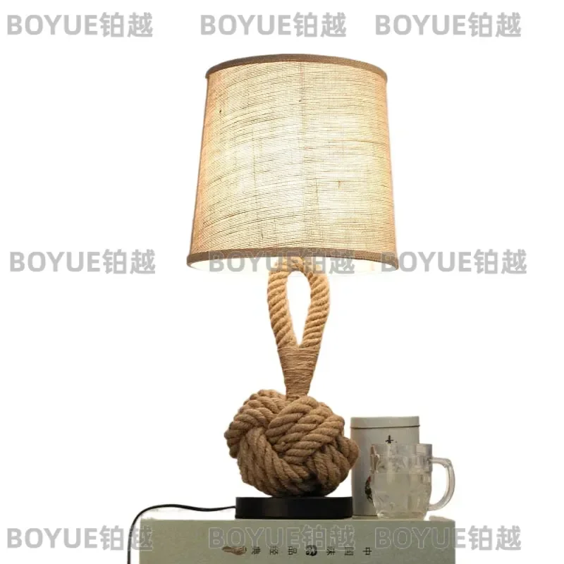 Vintage Hemp Rope Desk Lamp Italian Style Bedside Light for Bedroom Wine Bar American Decorative Art Table Lighting Fixture