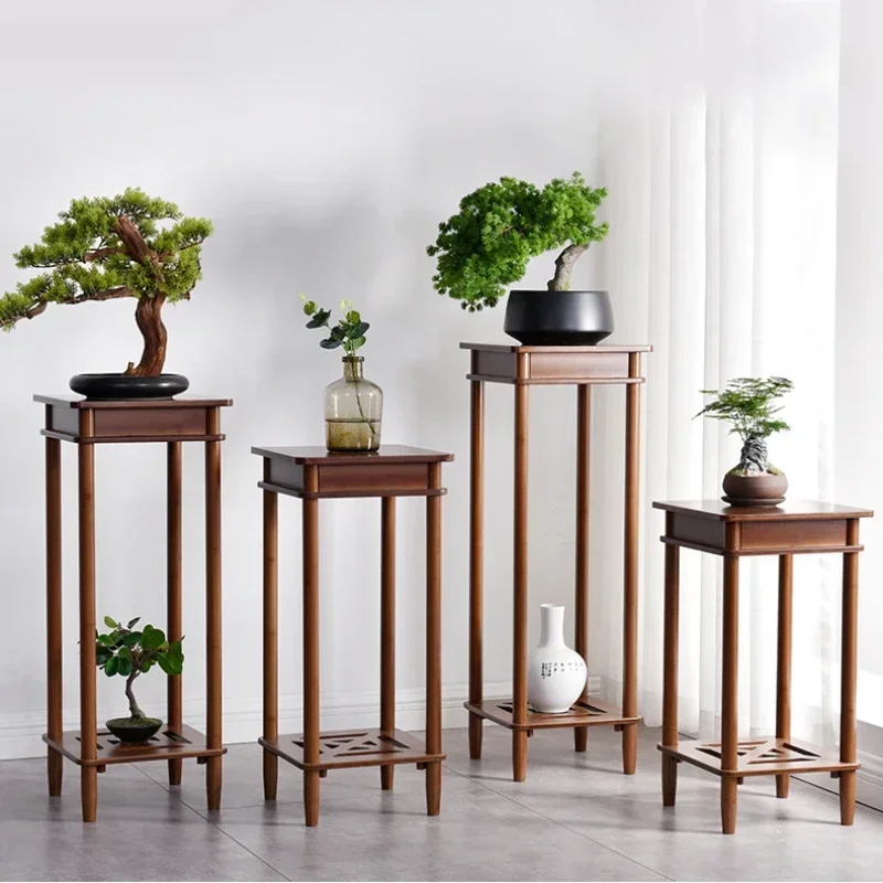 Retro Plant Stand Natural Bamboo Stand for Flowers Double Layer Structure Flower Stand Versatile Practical Indoor Gardening