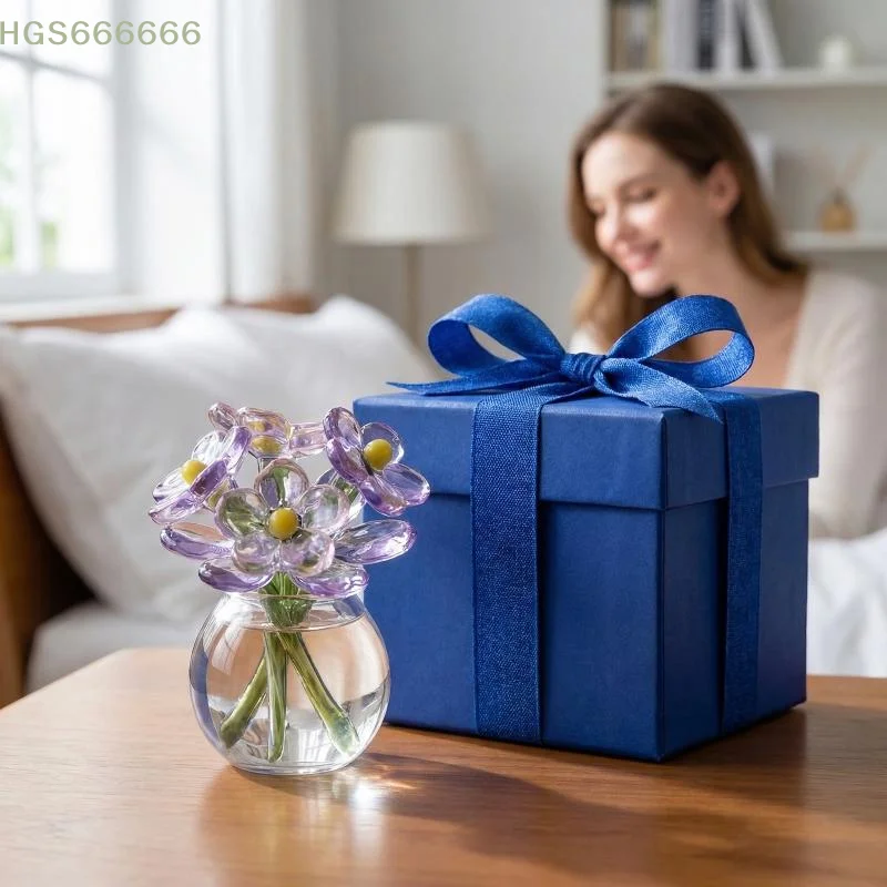 

Glass Flower Decor Modern Glass Floral Sculpture Stunning Glass Flower Bouquet with Vase for Entryway Home Accent