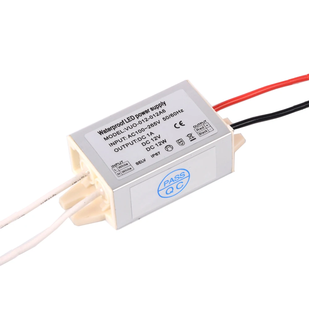 

10W/12W AC100-265V to 12V LED Driver Power Supply 0.83A/1A Transformer Power Supply Waterproof IP67 Constant Voltage LED Driver