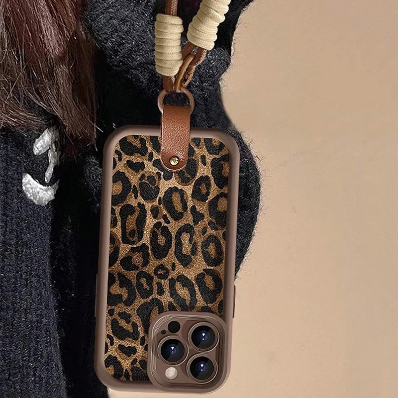 Etui na telefon z paskiem na nadgarstek z nadrukiem lamparta i geparda dla Xiaomi Redmi 14C 13C 12C Redmi Note 14 13 12 11 Pro Plus 5G 12S 11S 10S Cover