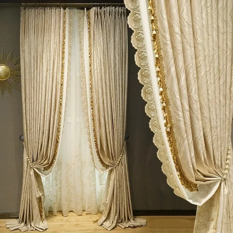 

Custom Size European Luxury Curtains for Living Dining Room Bedroom High Precision Jacquard Blackout Design Decor White Tulle。