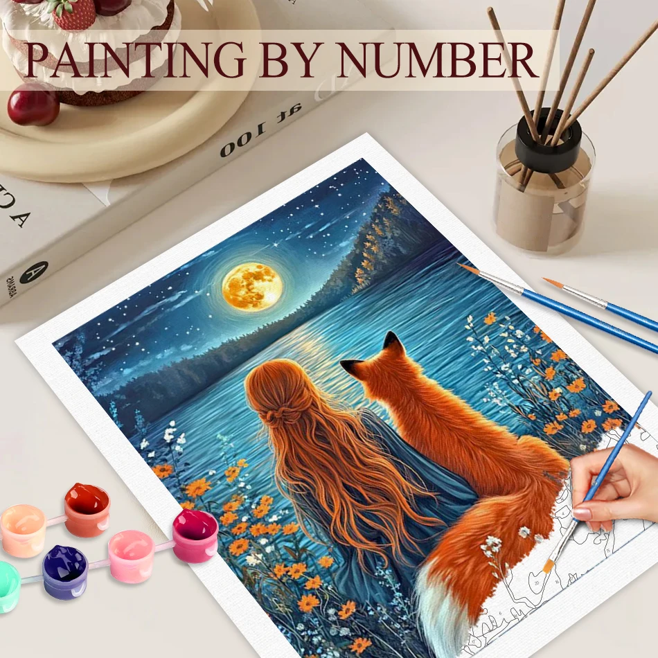 

Fox And Girl Paint By Numbers Art Supplies DIY Color by Number for Beginner Scenery Paint for Painting Unique Gift Pic