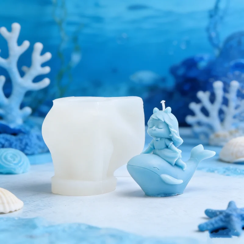3D DIY Meerjungfrau auf Wal reitend Silikonform Handgemachte Niedliche Ozean-Märchen Design Aroma Duftkerzen Raumdekoration Geburtstagsgeschenke