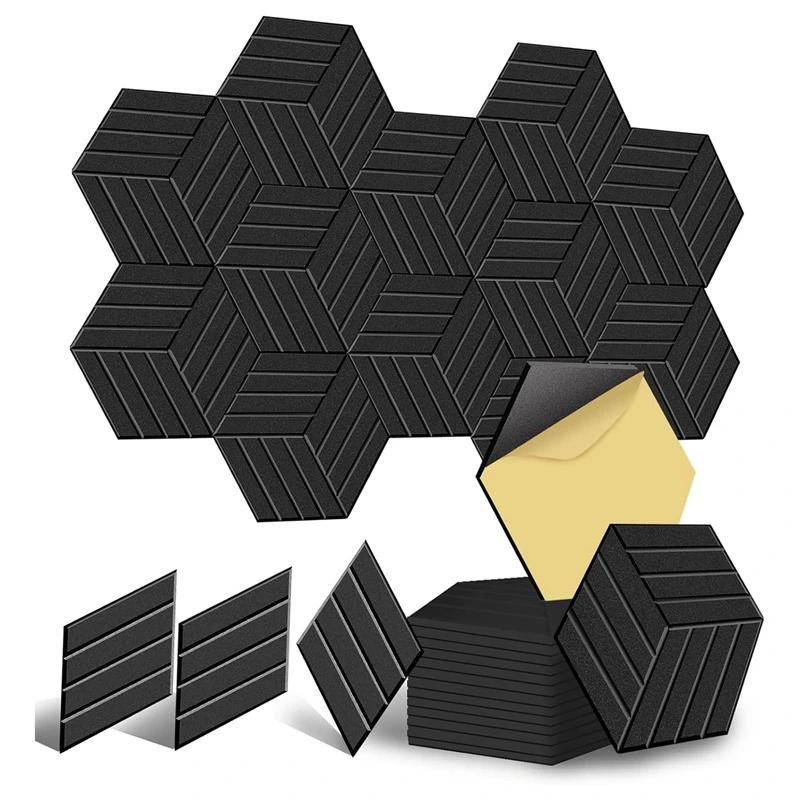 12 Pack Self Adhesive Acoustic Panels Soundproof Wall Panels,Sound Proof Foam Panels For Noise Absorbing Black Easy Install