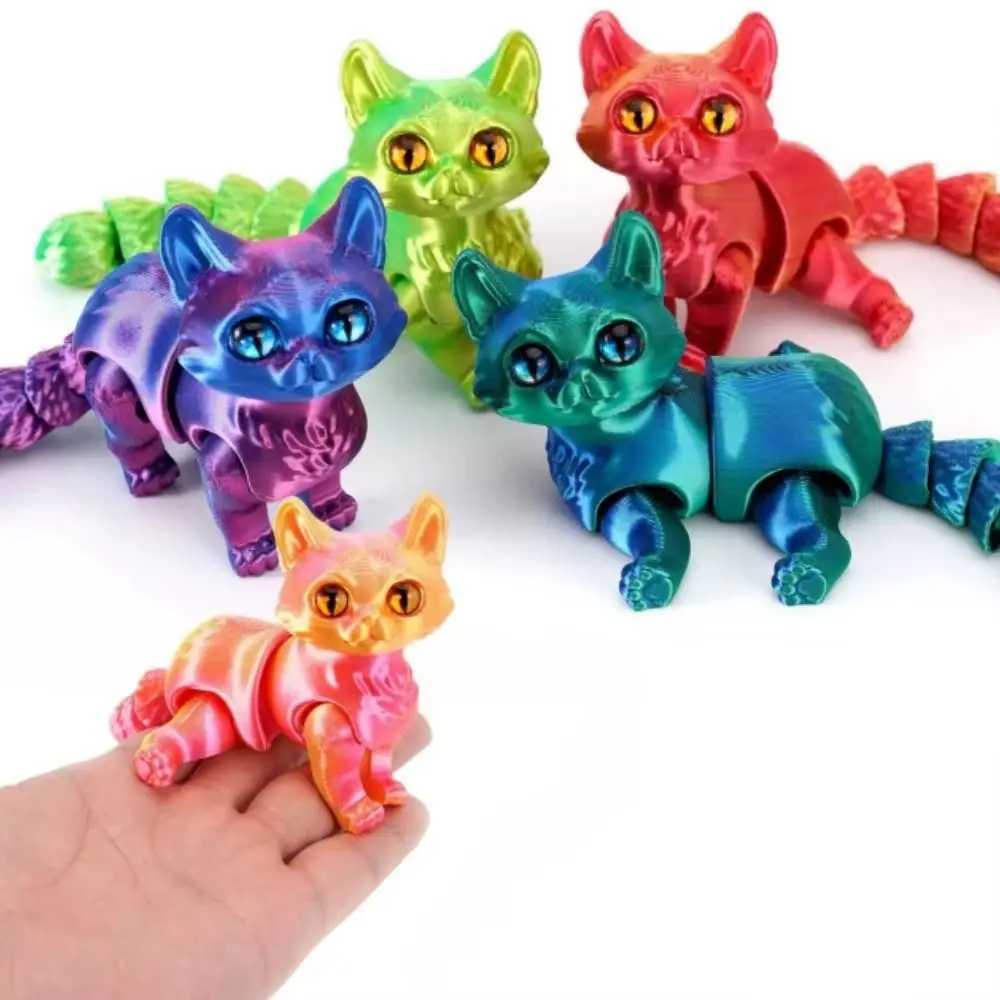 

New PLA Cat Figurine Articulated Joints 16cm 3D Printed Cat Toys Movable Stress Relief Fidget Toy Gift