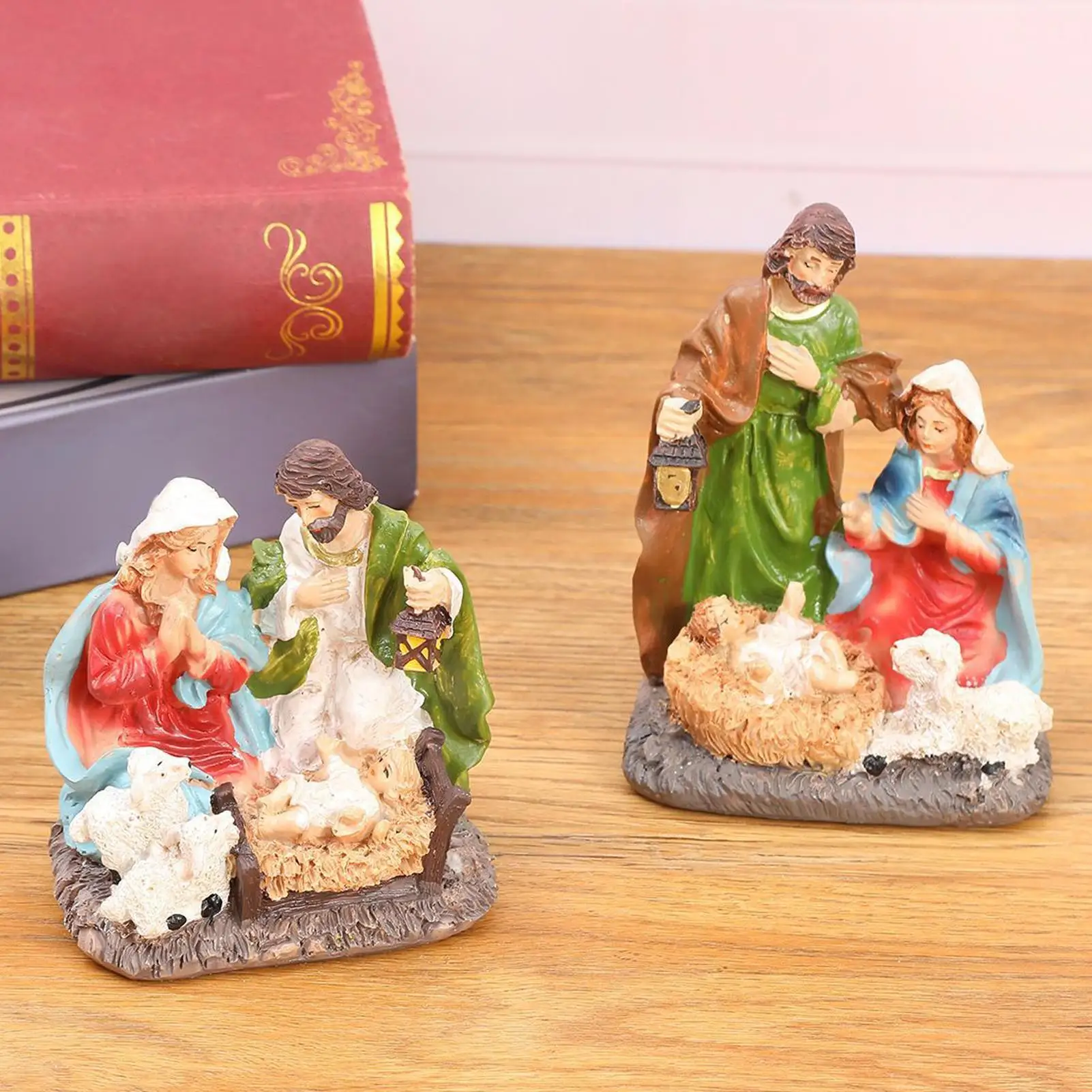 عيد الميلاد الديكور ثلاثة الأسرة تمثال يسوع زخرفة مشهد المهد يسوع تمثال الأسرة المقدسة تمثال يسوع تمثال الحرفية #2