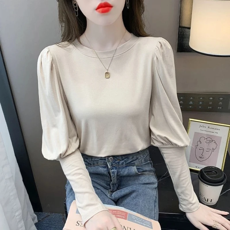 

Простота, однотонные темпераментные топы с длинными рукавами, весенние элегантные свободные универсальные модные футболки, трендовая женская одежда JJ1282