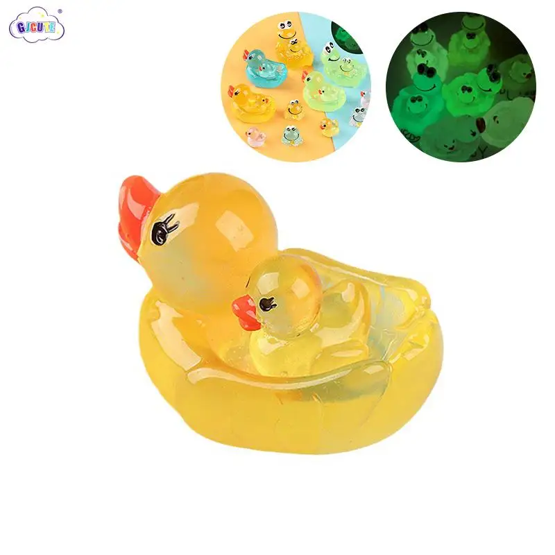 Luminous Mini Resin Duck/Frog With Baby Animal Car Dashboard Toys Dolls Figures Home Garden Decoration Cartoon Color Chick