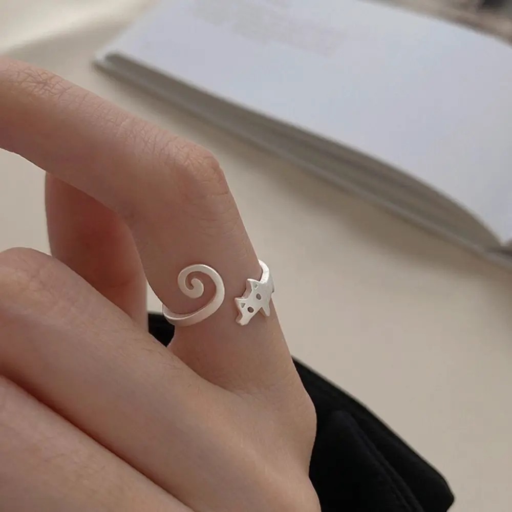 Korean Style Cat Ring Sweet Jewelry Accessories Finger Buckle Simple Open Ring Alloy Silver Color Gift