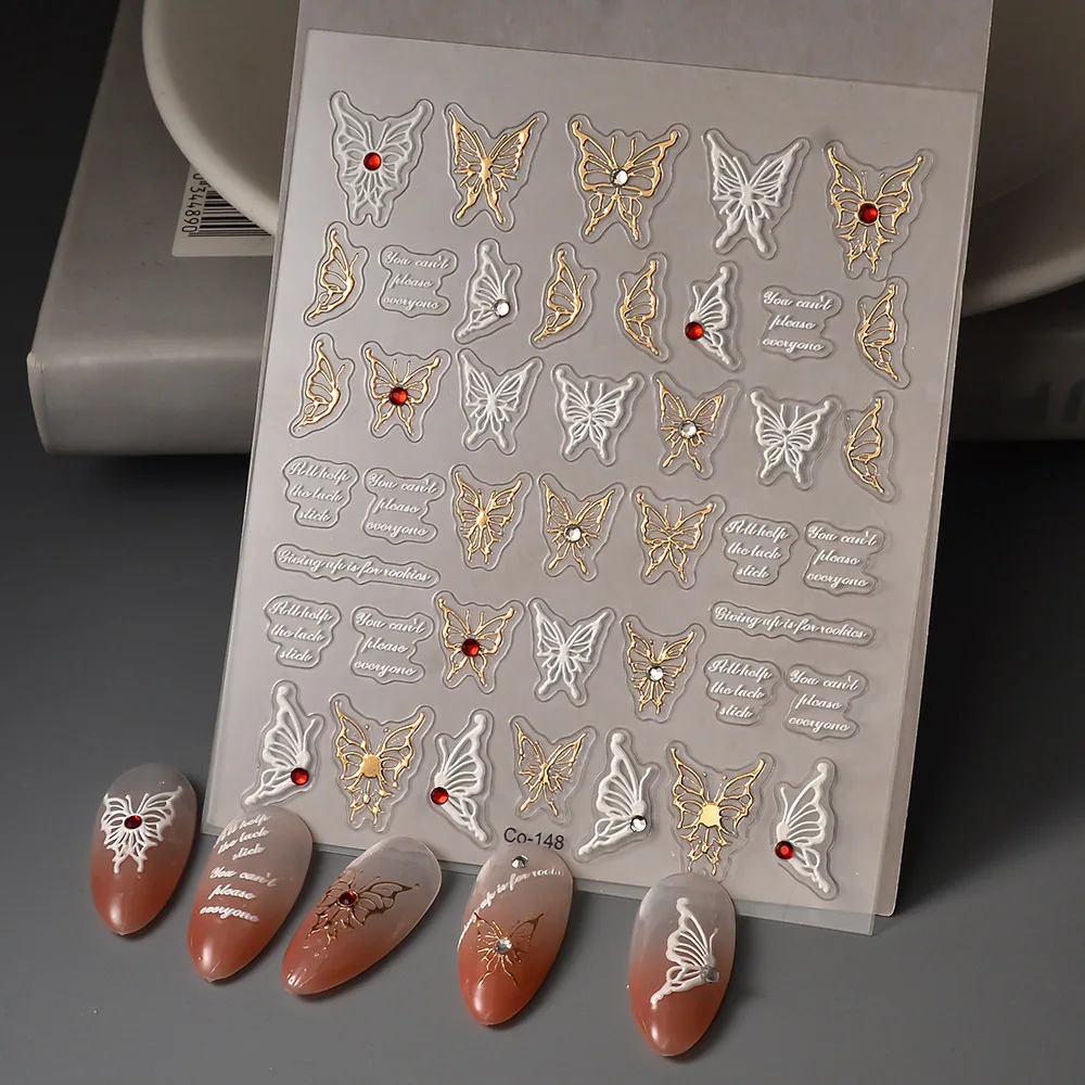 Red Gem Crystal Diamond Metal Butterfly Nail Art Decal Best Selling Liquid Solid Color Gilding Decal Nail Decoration