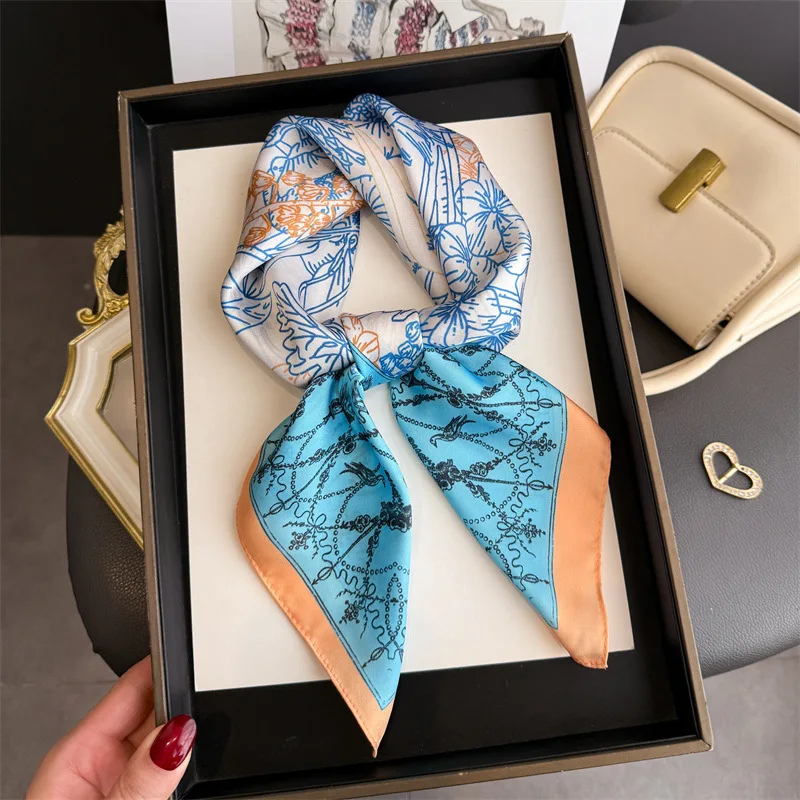 Modischer Seidenschal mit Print für Damen, luxuriöses, weiches Satin-Haartuch, Handtaschenband, Foulard, Hijab, Halstuch, Stirnband