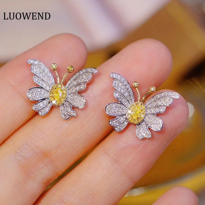 

Серьги-гвоздики LUOWEND из белого золота 18 карат романтический дизайн бабочки серьги-гвоздики из натурального желтого бриллианта 0,80 карат для женщин на свадьбу