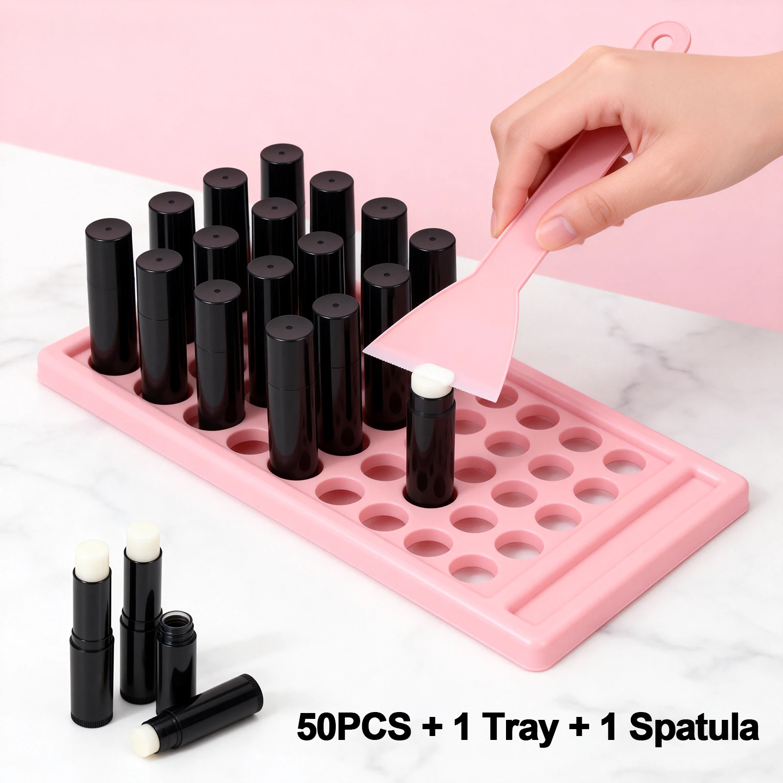 

50 шт. пластиковые пустые тюбики для губной помады, 5 г, тюбик для бальзама для губ, сделай сам, домашняя помада, твердые духи с наполнительными лотками, шпатель