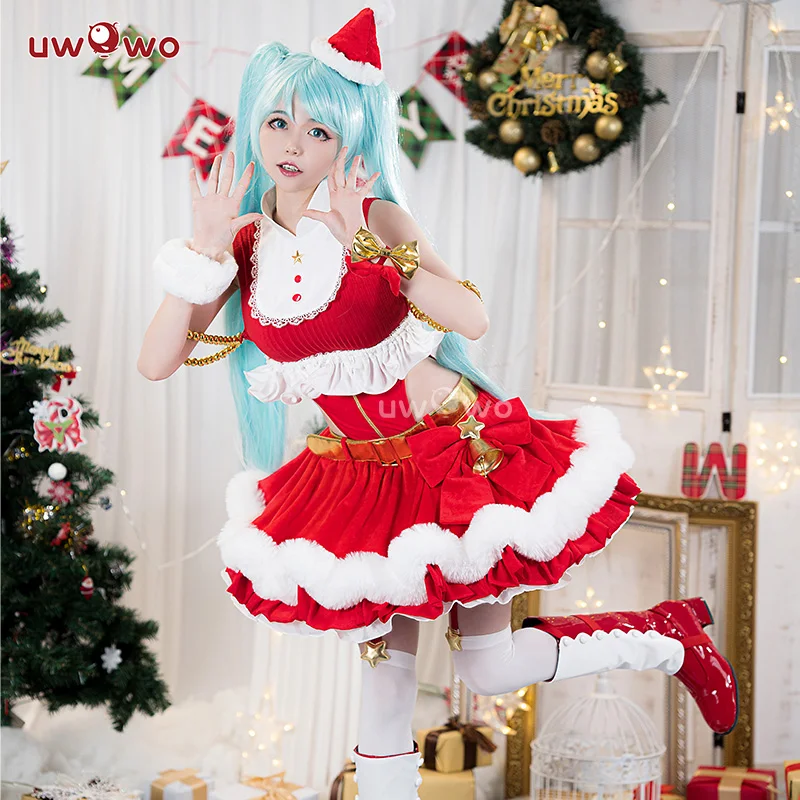 IN STOCK UWOWO Mikku Cosplay Christmas Outfit 2023 Cosplay Costume Red Dress Cute Role Play