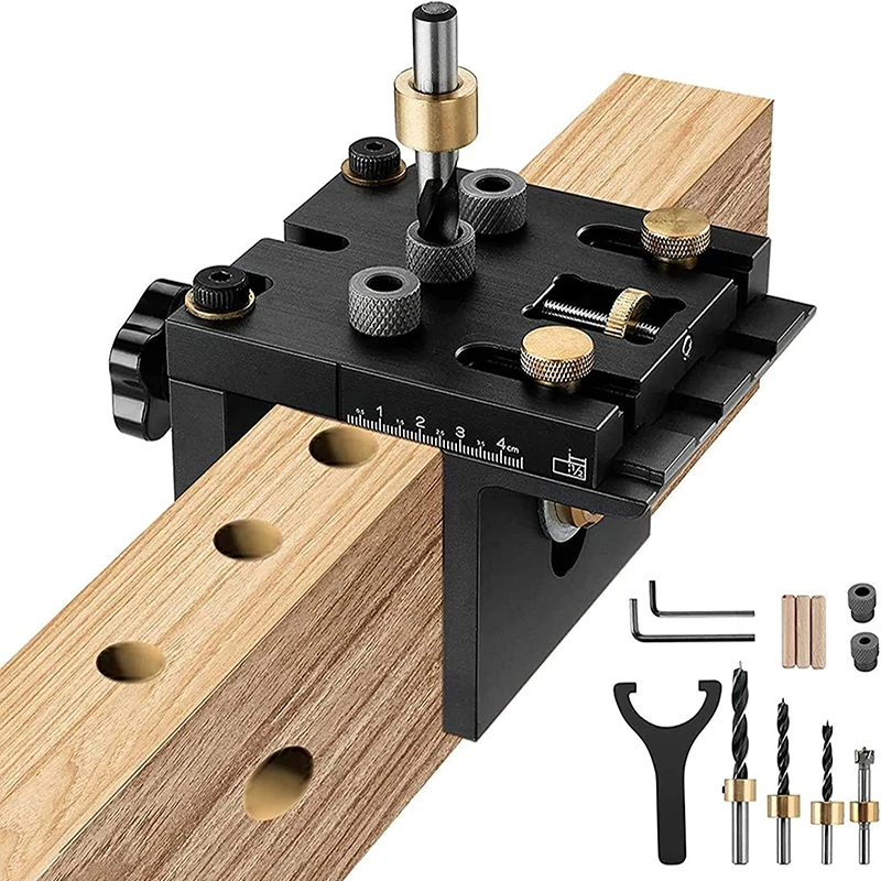 3 in 1 Woodworking Doweling Jig Kit  Adjustable Drilling Holes Positioning Cabinet Furniture Guide Puncher Locator DIY Carpentry