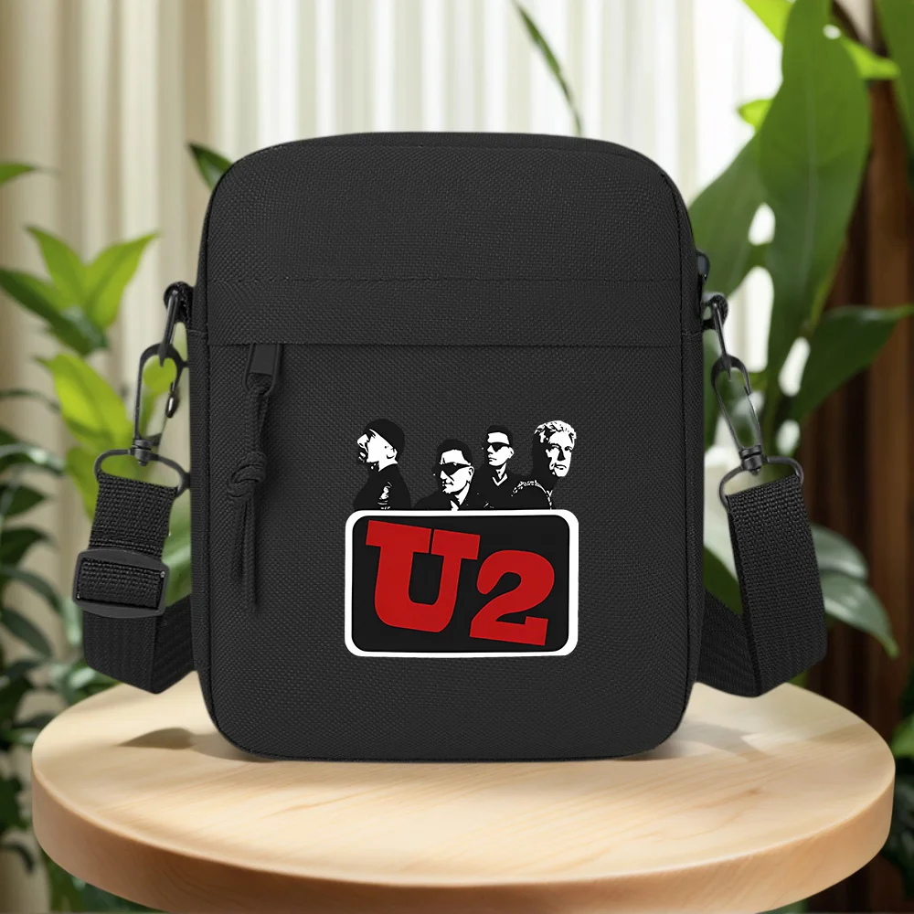 U2 band members portrait black background Men Crossbody Bag Single Shoulder Women Cartoon Anime Film Printing Design Unisex