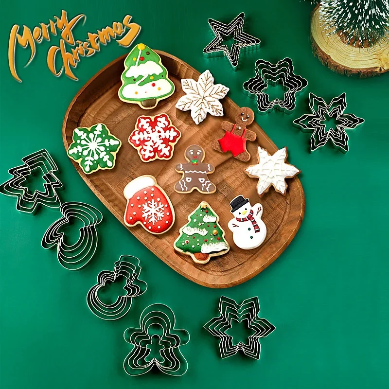 5Pcs Christmas Cookie Cutter Set Stainless Steel Christmas Themed Shape Cookie Mold Biscuit Cutters Xmas DIY Baking Cookie Tool