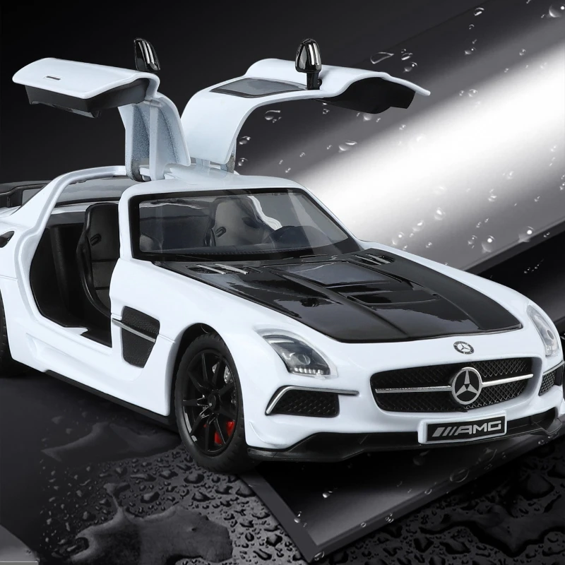 1:24 SLS AMG سيارة رياضية سبيكة نموذج لعبة معدنية سيارة دييكاست محاكاة الصوت والضوء جمع لعب للأولاد الهدايا