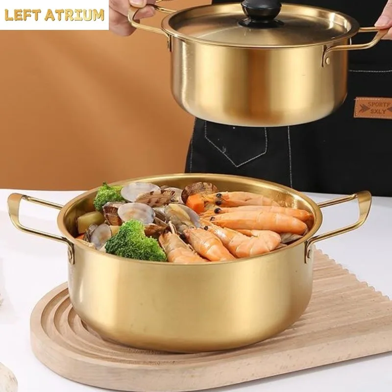 1PC Korean Instant Noodle Pot Bowl Stainless Steel Soup Pot Induction Cooker One Person Food Korean Ramen Pot