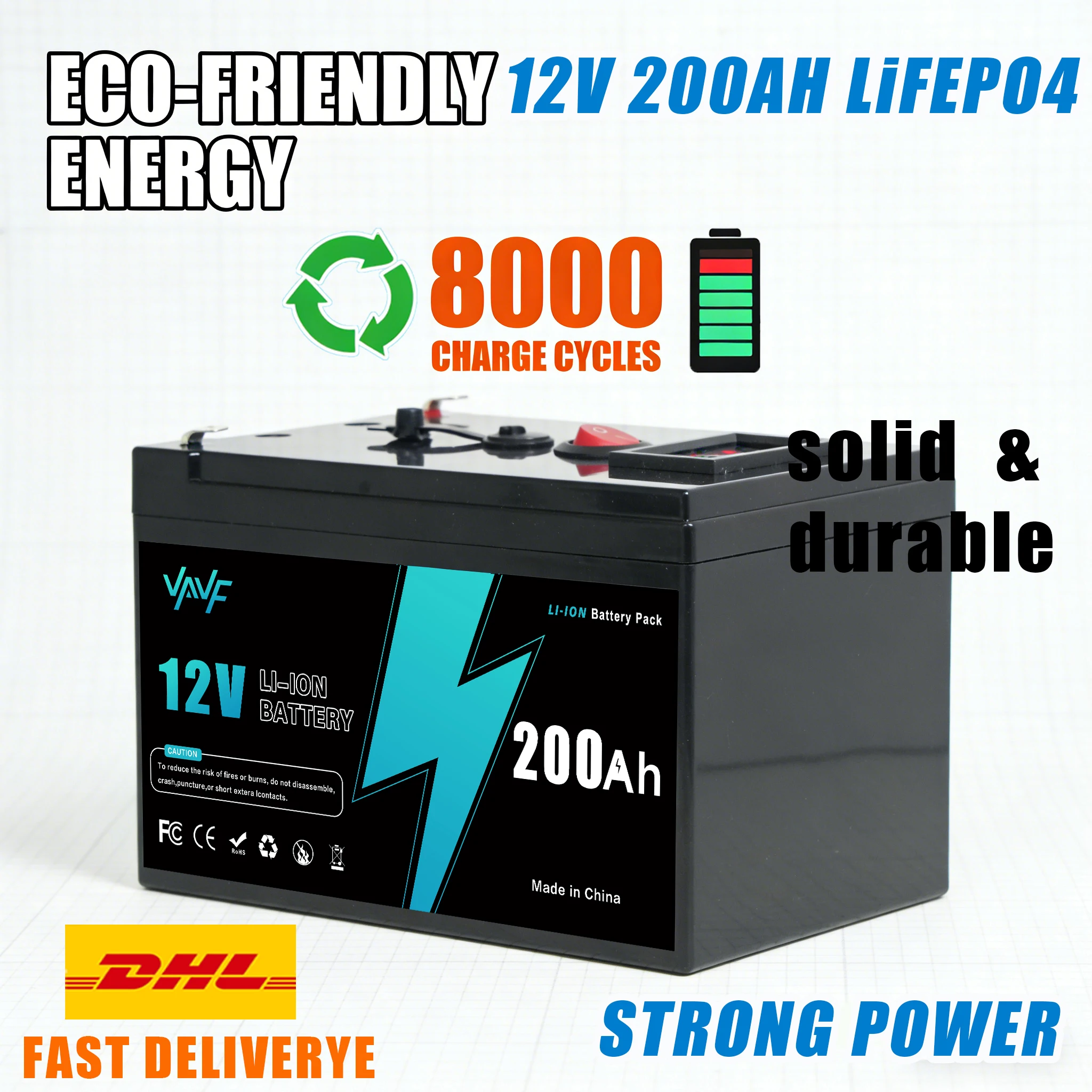 

Солнечная батарея 12В 200Ач ⚡️ Литиевая батарея LiFePO4 с интеллектуальным BMS для хранения солнечной энергии, транспортных средств для отдыха и морское использование