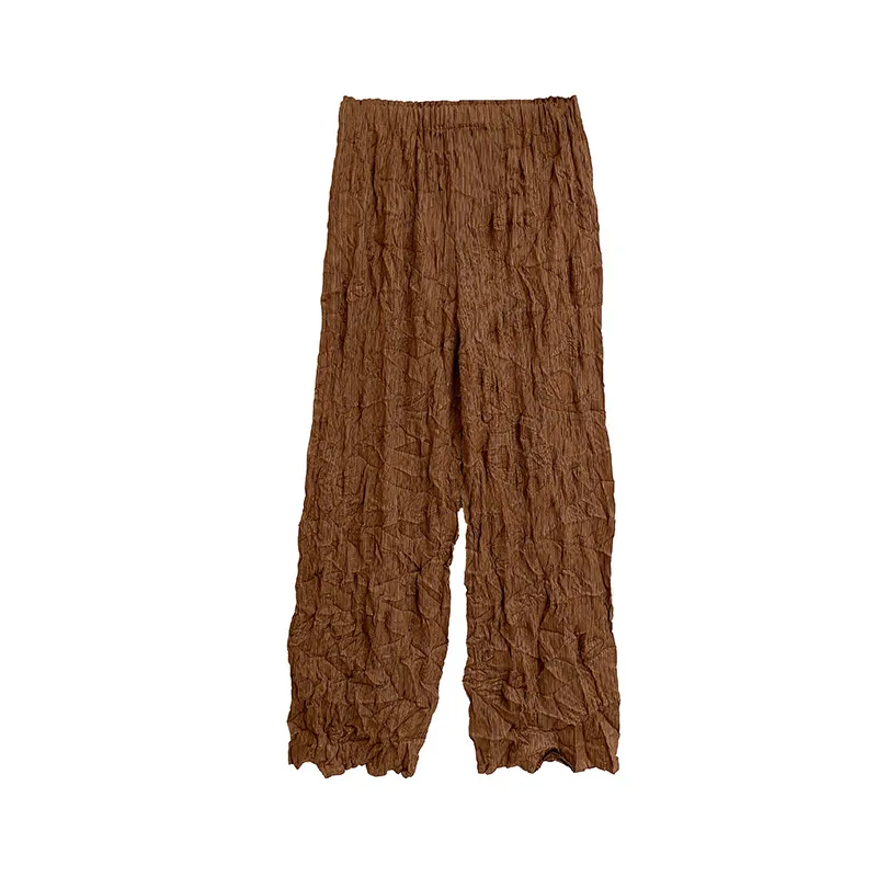 Miyake Pleated 2025 Spring New Fashion Hand Pleated Straight Trousers Women High Waist Draping Slim Pleated Casual Trousers