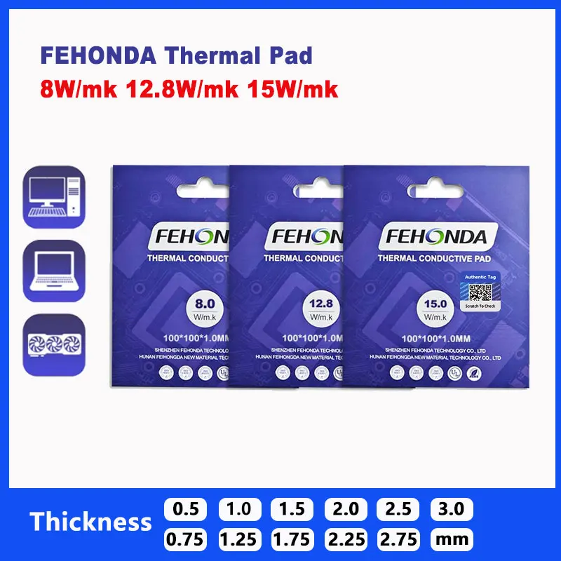 

Силиконовая термопрокладка 8/12,8/15 Вт/Mk Fehonda, термопрокладки для охлаждения процессора, толщина 0,5 0,75 1,0 1,25 1,5 2,0 2,5 3,0 мм