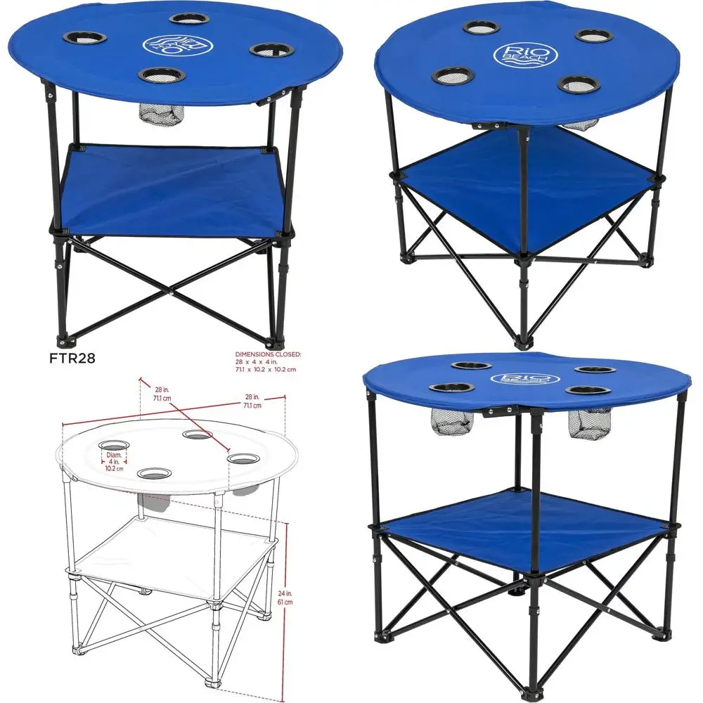 

Легкий портативный складной пляжный столик на 28 предметов с подстаканниками, синий