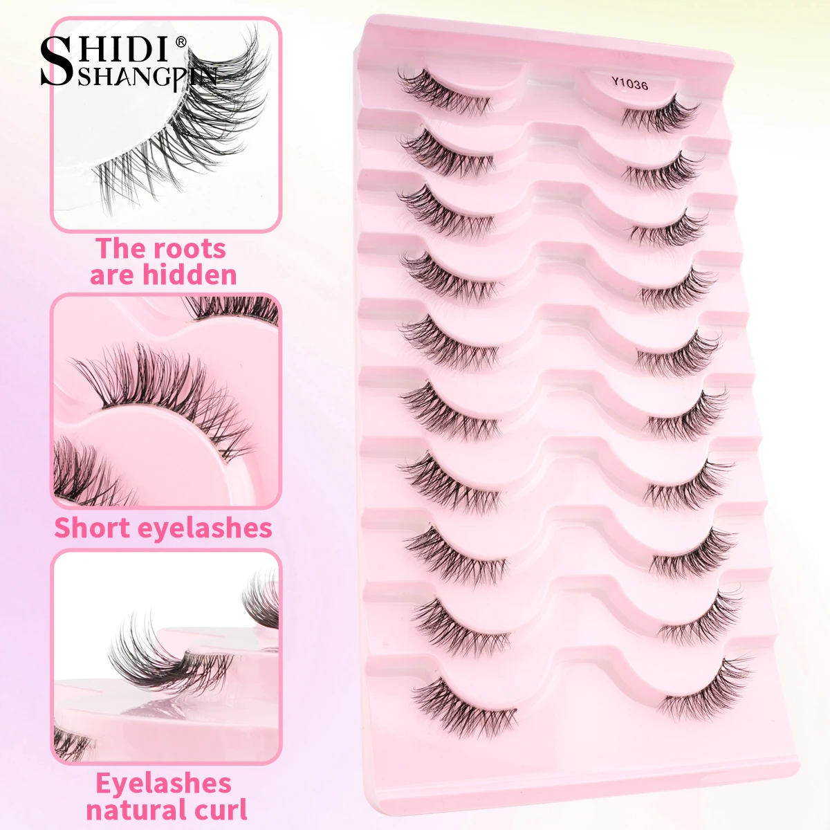 Ciglia Finte a Metà Lunghezza 5/10 Paia, Aspetto Naturale, Effetto Occhio di Gatto, Estensione Ciglia con Banda Trasparente