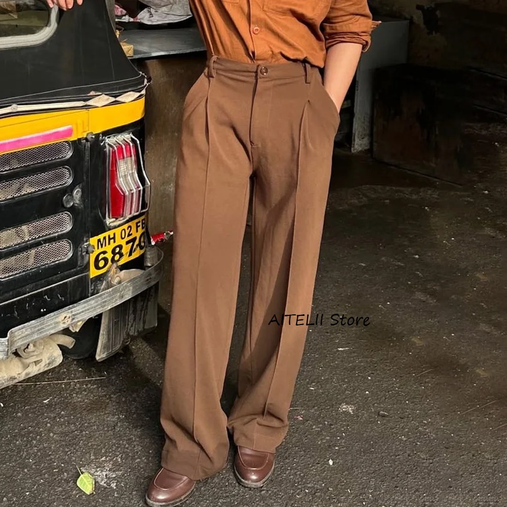 

Men's Tailoring Pants for Man Solid Color Polyester Fiber Casual Straight Leg Work Trousers Trouser Classic Clothing