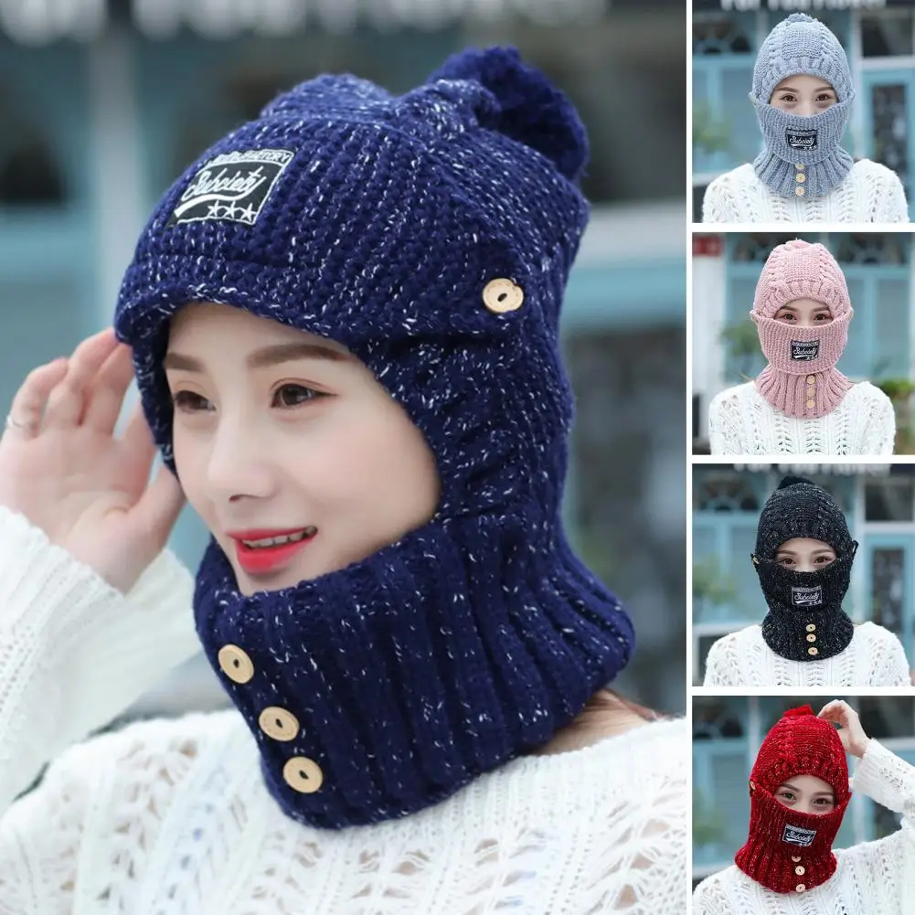 Knitted Hat Yarn Winter Hat Non-Fading Keep Warm  Casual Women Cold Resistant One-piece Warm Ear Knitted Hat