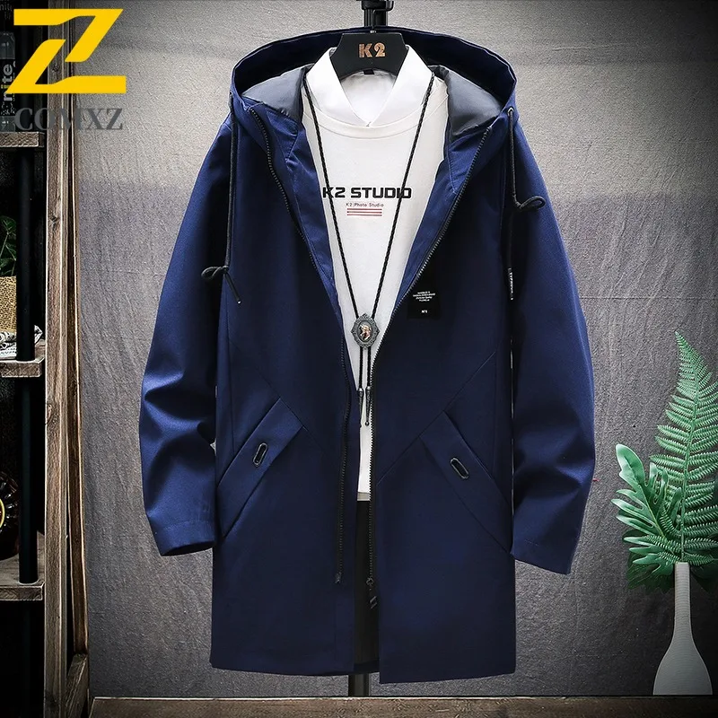 COMXZ Padding Coat Mid-Length Solid Color Hood Camping Windproof Parka Loose Thickened Cold Protection Autumn Winter Trench Coat