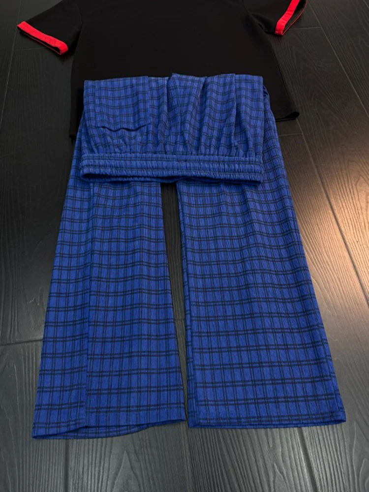 Klein Blue Contrast Color Plaid Straight Leg Casual Pants Couples Summer American Retro Lazy Style Long Trousers