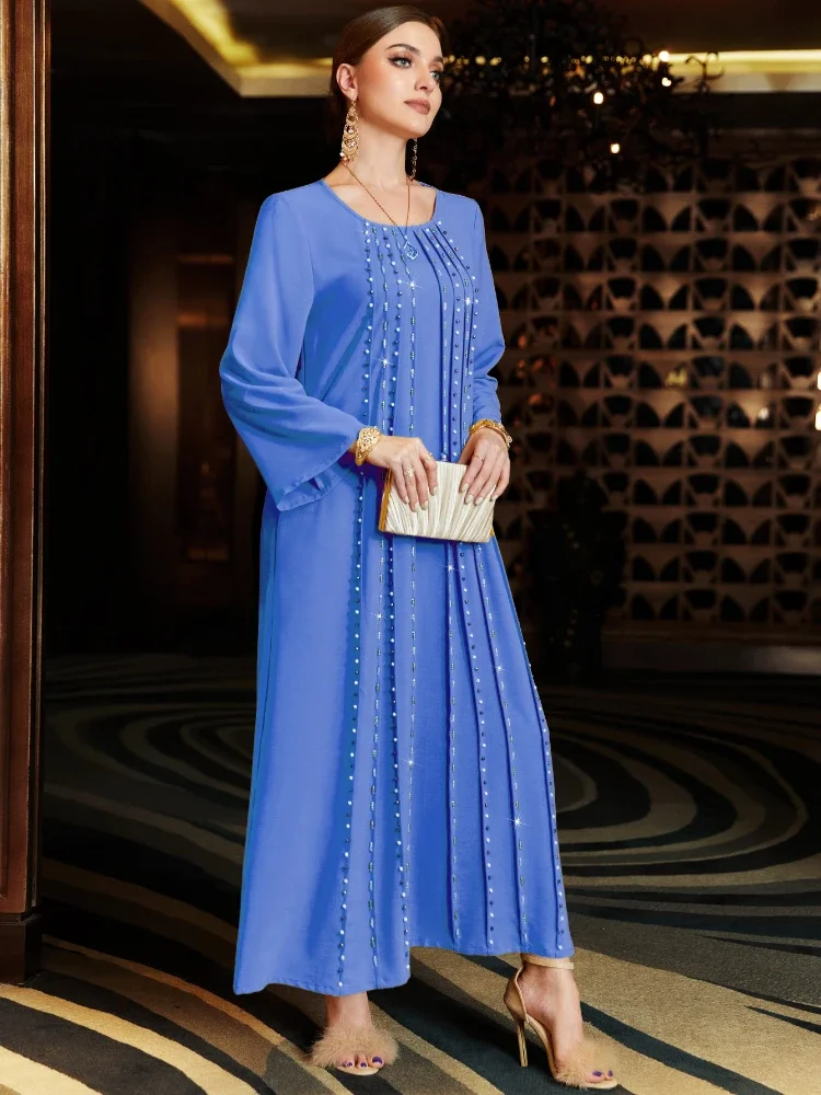 Turkey Eid Party Muslim Women Dress Morocco Abaya Kaftan Evening Dresses Diamond Dubai Ramadan Islam Long Robe Femme Vestidos