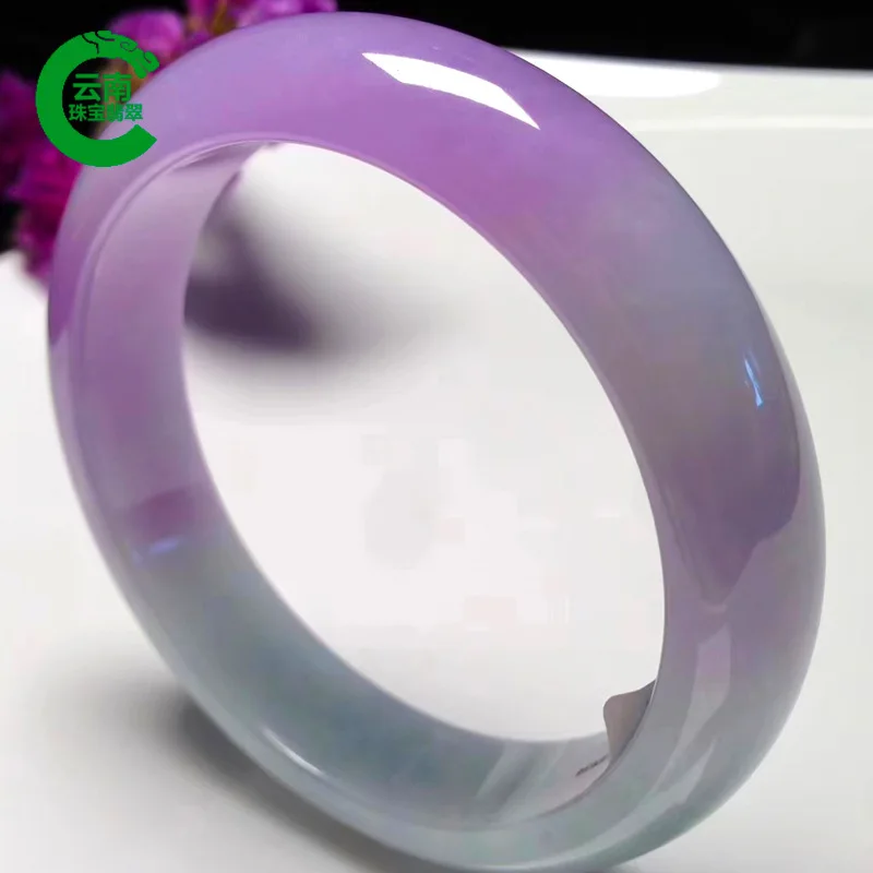 Emerald Old Pit Violet Sun Green Spring Color round Bar Floating Flowers Female Jade Bracelet