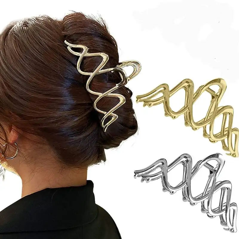 女性シルバーゴールドカラー不規則なヘアピンパンク金属髪爪クリップバレッタガールヘアアクセサリーポニーテールヘアクリップ帽子