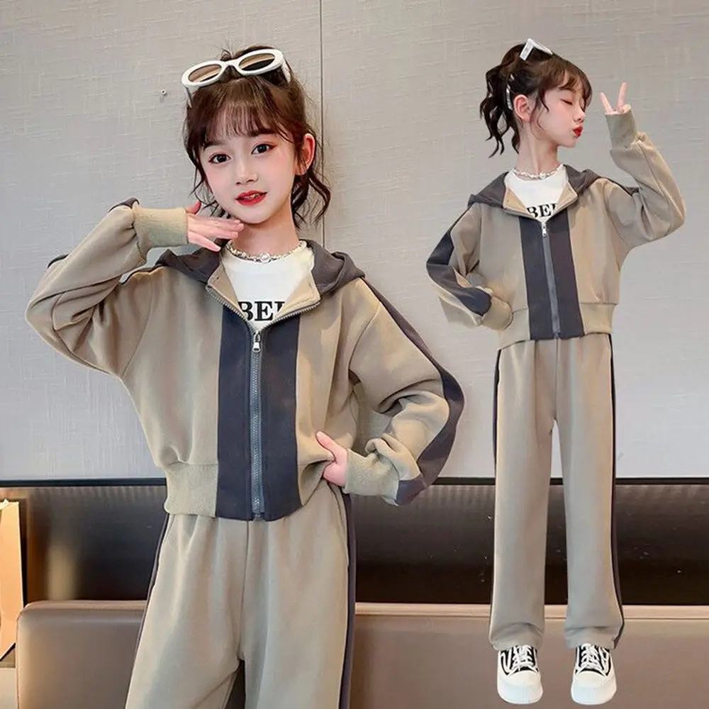 

Autumn Winter Girl's Striped Velvet Sweatshirt Hoodie And Ankle Tied Pant Set for Teens And Children Sizes 4-15 Years